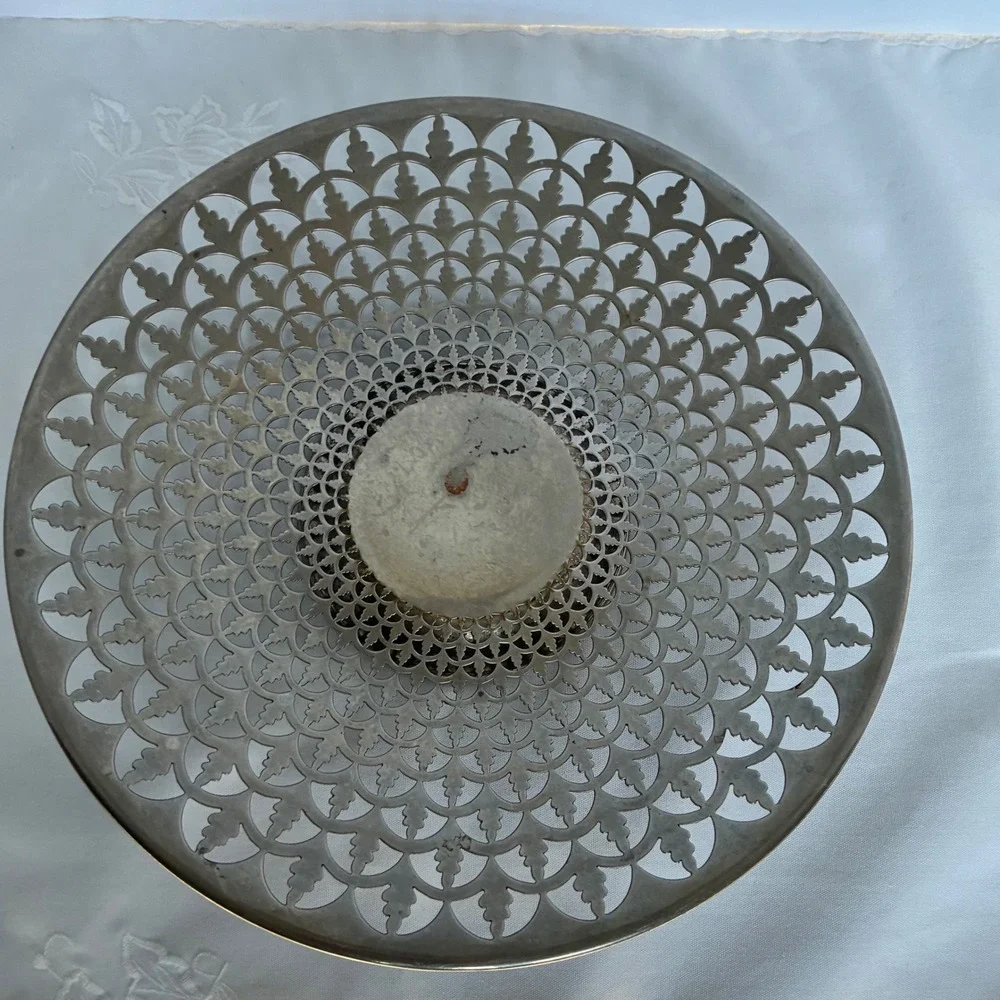 Vtg Sterlingware NY Pedestal Bowl Reticulated Pierced Leaf MCM Regency Victorian